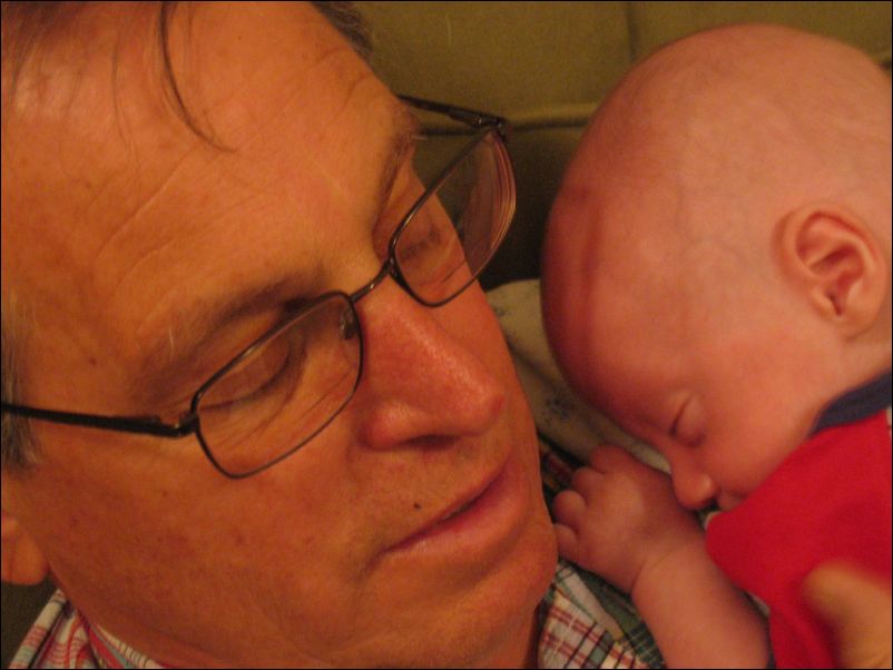Pops with sleeping Owen